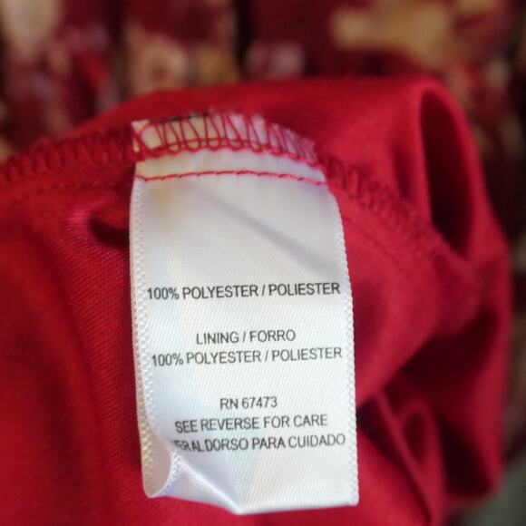 Melonie Maxi Dress Womens 10 Tall Red Floral Lined Tiered Peasant Boho - Picture 12 of 14